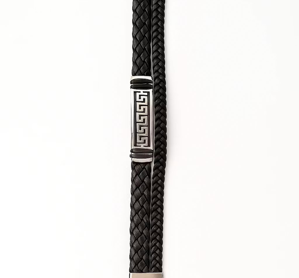  خرید دستبند چرم و استیل طرح ورساچه (یونانی)؛ اکسسوری مدرن مردانه کیموکیا 